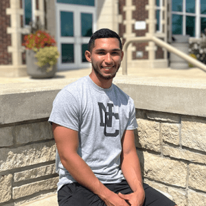 Student by Geyer stairs